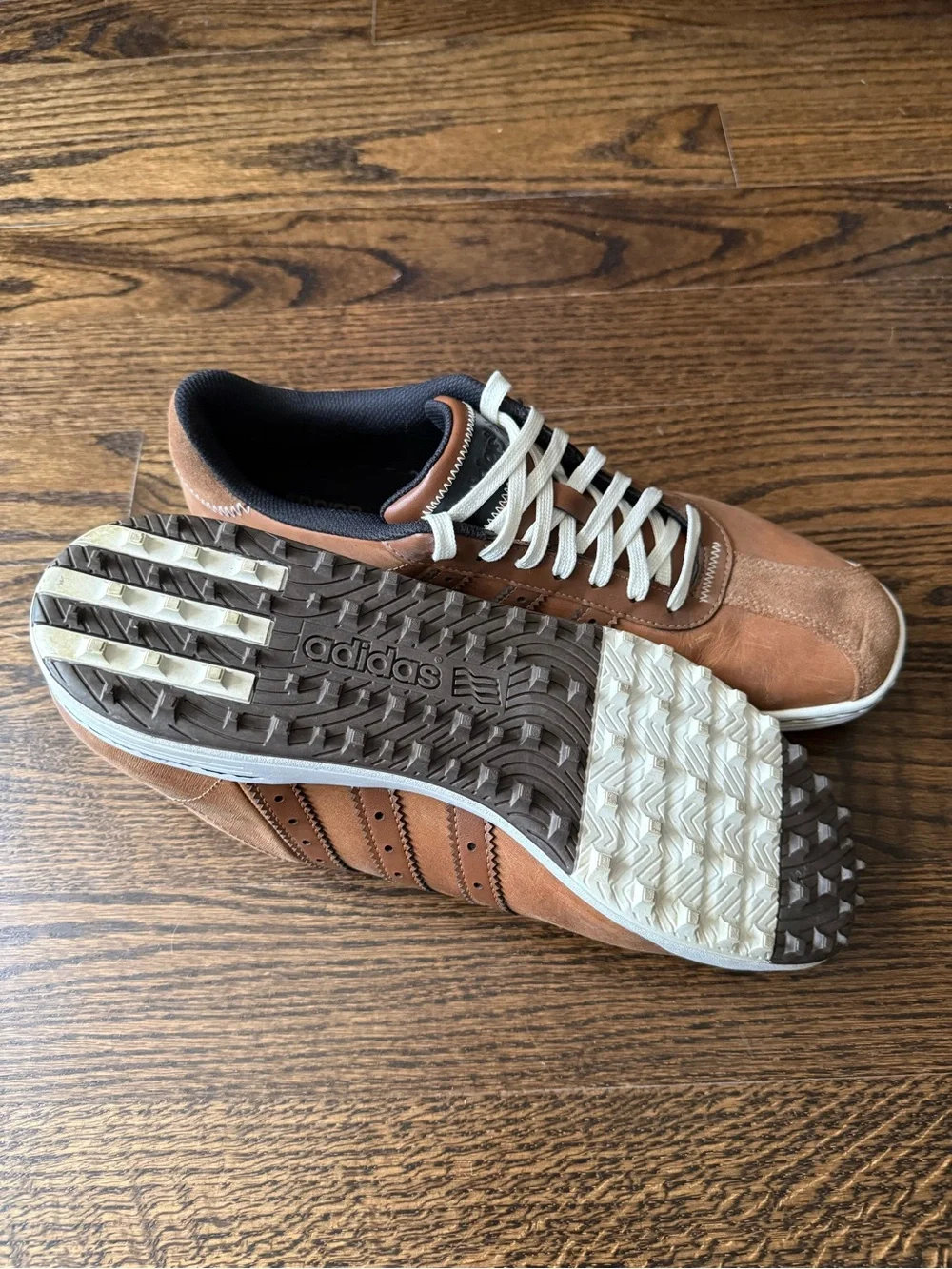 adidas Men’s Brown Leather & Suede Golf Sneakers with Light Laces